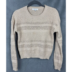 Hooked Up By IOT Women's Juniors' Stitched Sweater Size Small Tan Eyelet